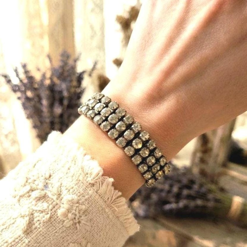 1950s Vintage Rhinestone Stretch Link Bracelet Mid-Century Glamour